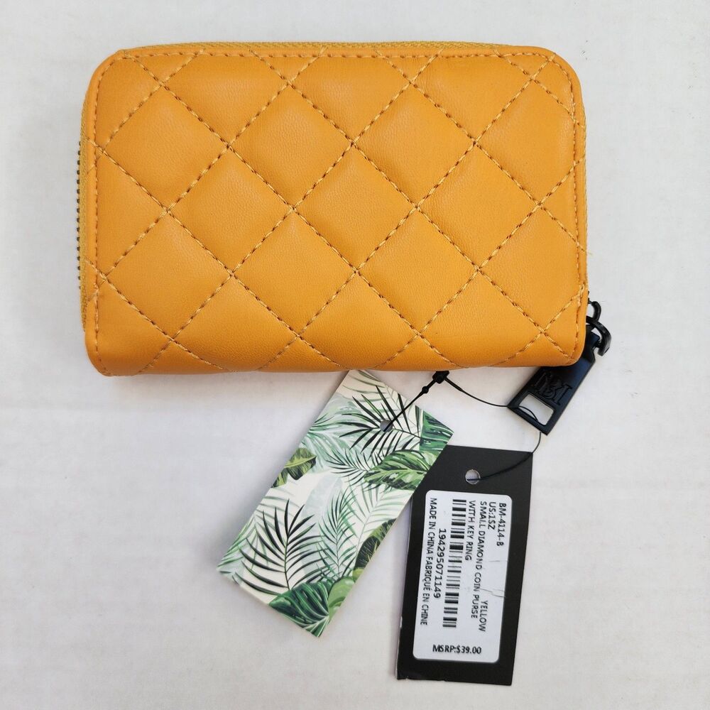 NWT Studio Badgley Mischka Quilted Zip-Around Compact Wallet Mustard Yellow - Picture 2 of 3